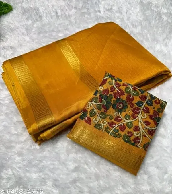 Yellow_Cotton_Chex_Saree_With_Unstitched_Blouse_For_Women