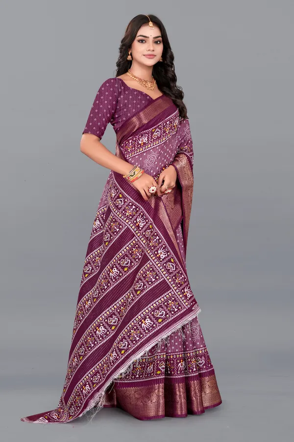 Wine_Dola_Silk_Saree_With_Unstitched_Blouse_For_Women