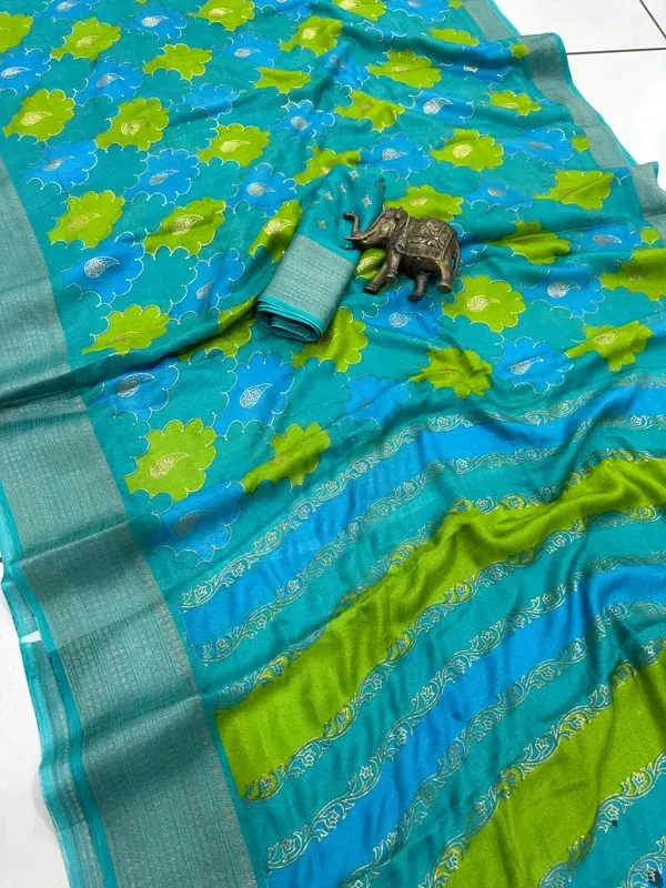 Sky_Blue_Georgette_Foil_Saree_With_Unstitched_Blouse_For_Women