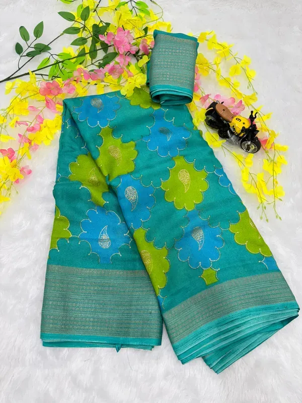 Sky_Blue_Georgette_Foil_Saree_With_Unstitched_Blouse_For_Women