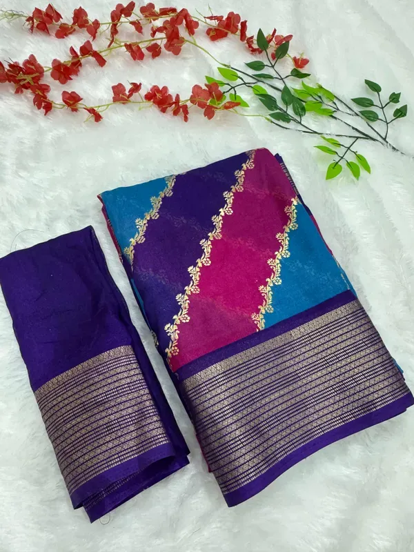 Purple_Georgette_Foil_Saree_With_Unstitched_Blouse_For_Women