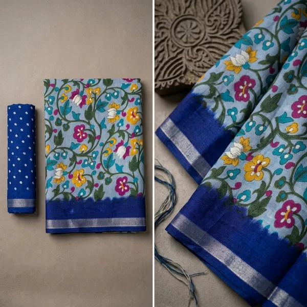 Blue_Malmal_Cotton_Saree_With_Unstitched_Blouse_For_Women