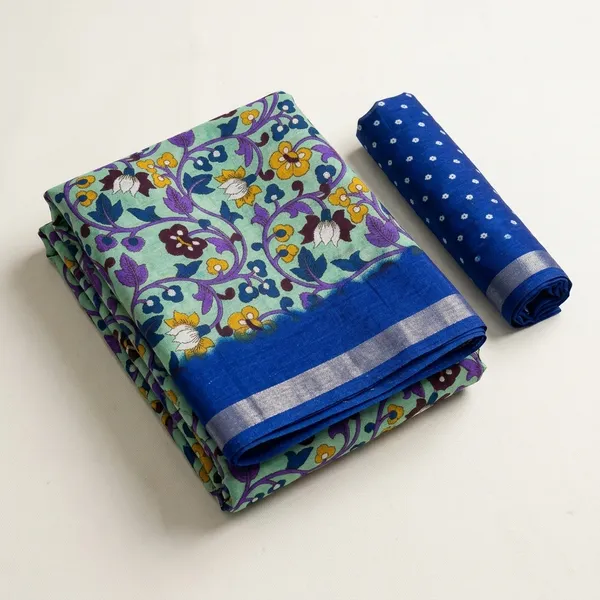 Sea_Green_Malmal_Cotton_Saree_With_Unstitched_Blouse_For_Women