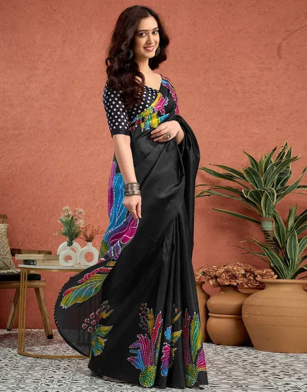 Black_Japan_Satin_Saree_With_Unstitched_Blouse_For_Women