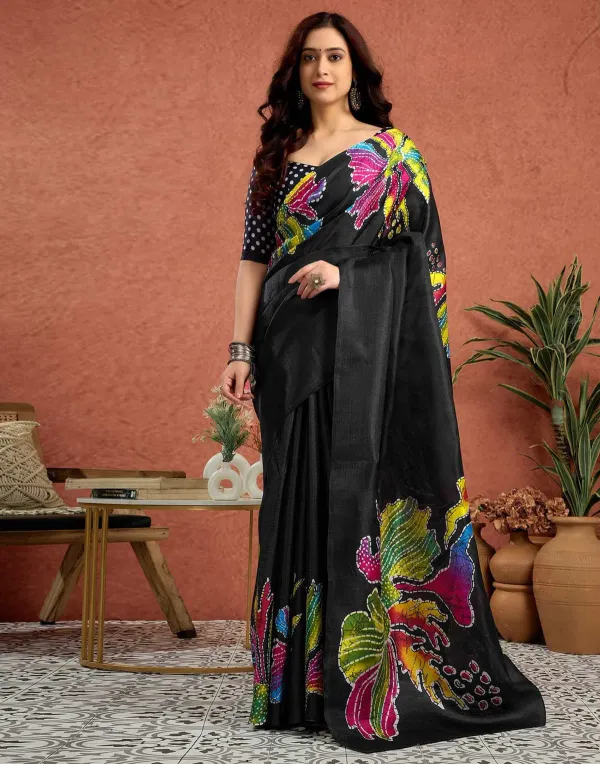 Black_Japan_Satin_Saree_With_Unstitched_Blouse_For_Women