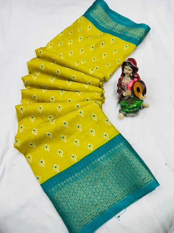Yellow_Dola_Silk_Saree_With_Unstitched_Blouse_For_Women