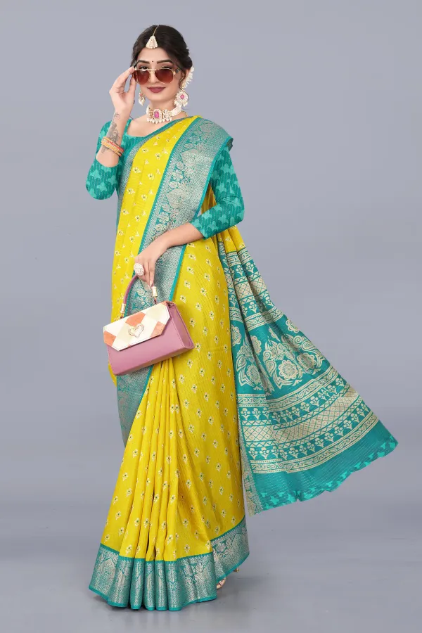 Yellow_Dola_Silk_Saree_With_Unstitched_Blouse_For_Women