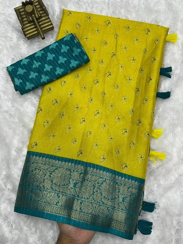 Yellow_Dola_Silk_Saree_With_Unstitched_Blouse_For_Women