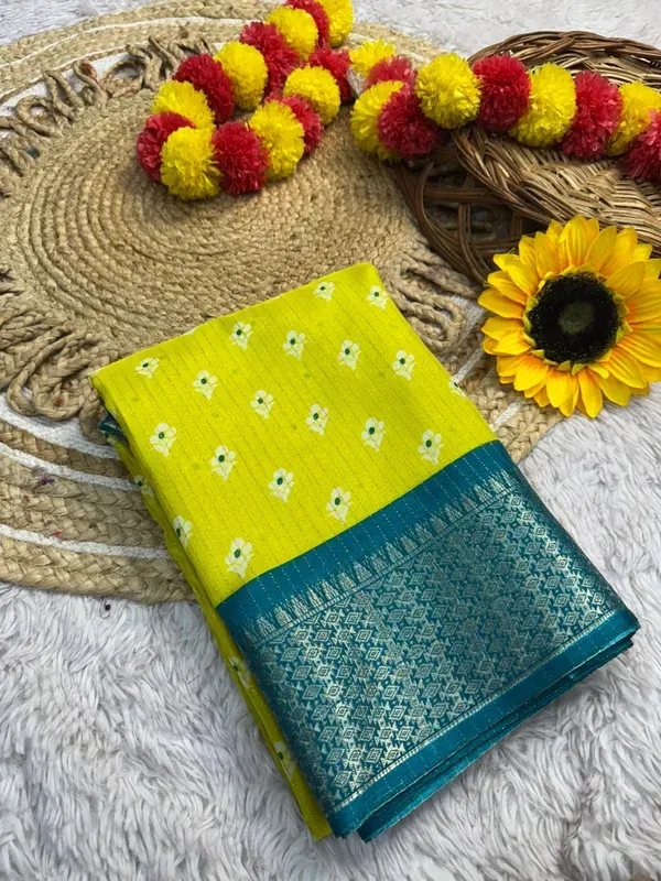 Yellow_Dola_Silk_Saree_With_Unstitched_Blouse_For_Women