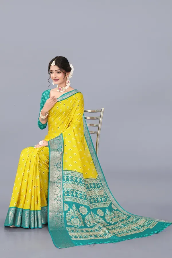 Yellow_Dola_Silk_Saree_With_Unstitched_Blouse_For_Women