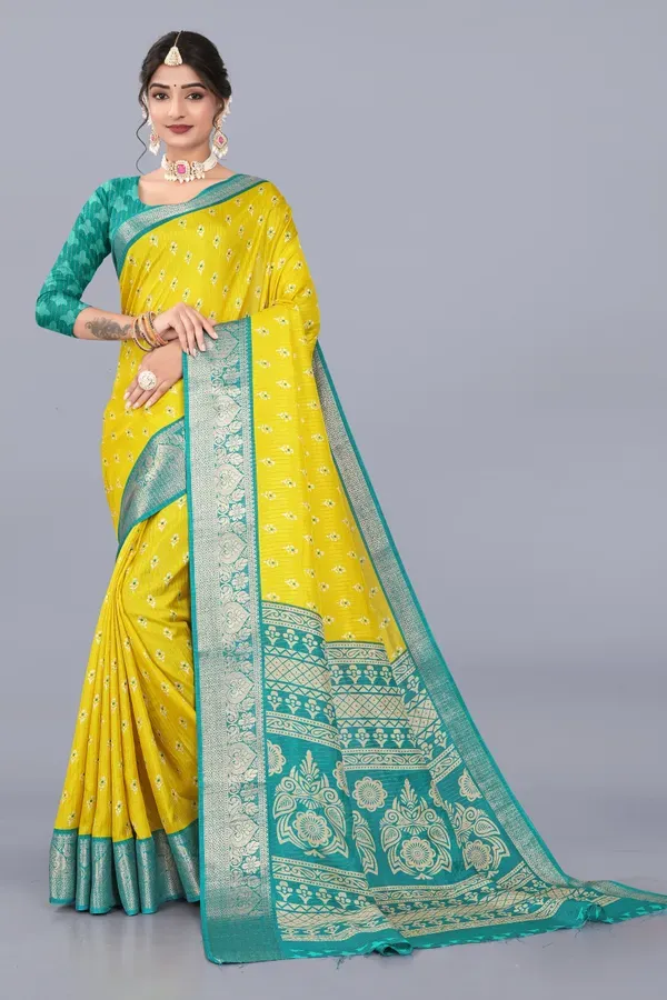 Yellow_Dola_Silk_Saree_With_Unstitched_Blouse_For_Women