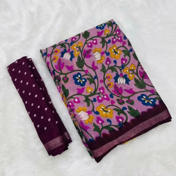 Pink_Malmal_Cotton_Saree_With_Unstitched_Blouse_For_Women
