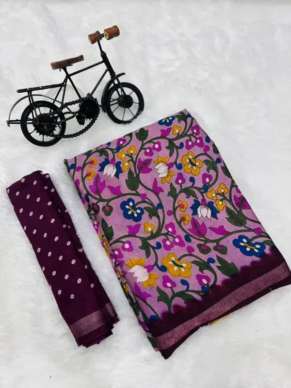 Pink_Malmal_Cotton_Saree_With_Unstitched_Blouse_For_Women