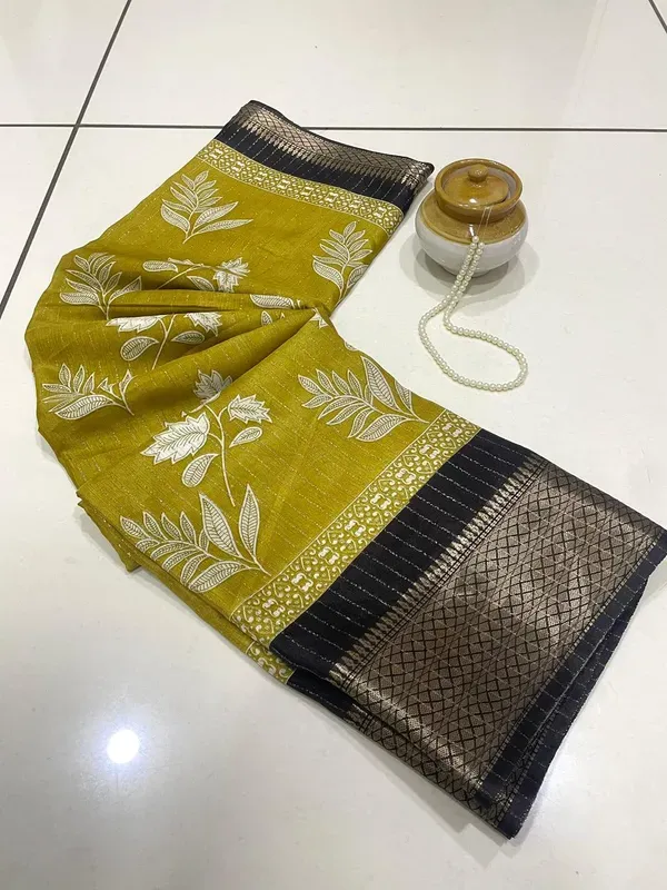Yellow_Dola_Silk_Saree_With_Unstitched_Blouse_For_Women