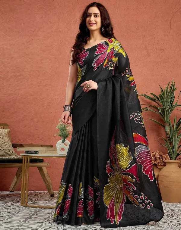 Black_Japan_Satin_Saree_With_Unstitched_Blouse_For_Women