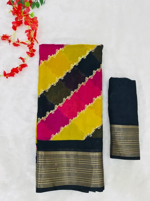 Black_Georgette_Foil_Saree_With_Unstitched_Blouse_For_Women