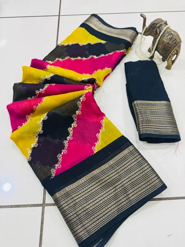 Black_Georgette_Foil_Saree_With_Unstitched_Blouse_For_Women
