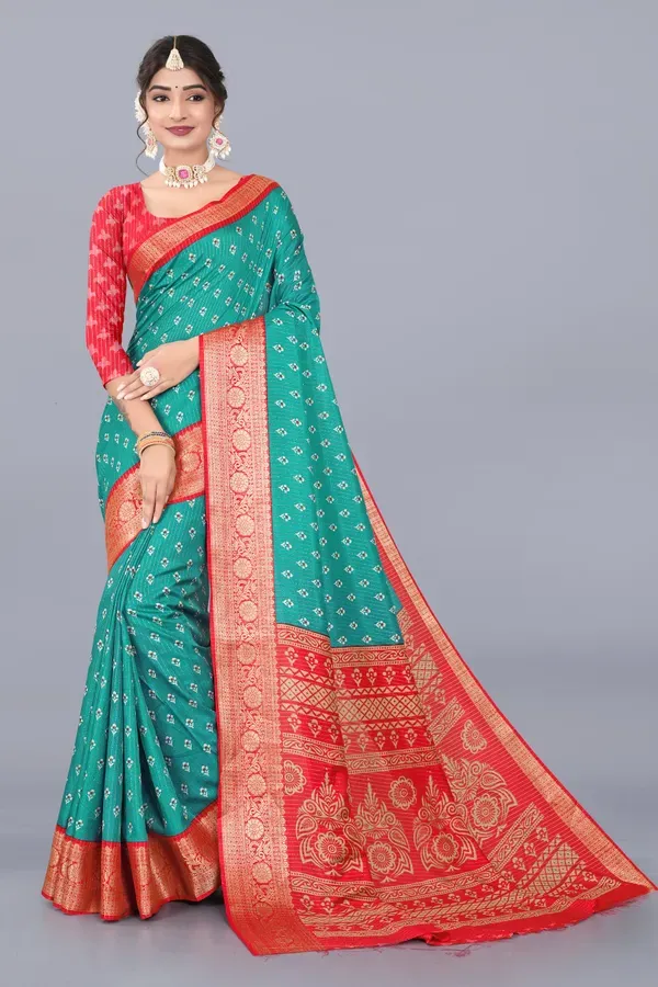 Teal_Blue_Dola_Silk_Saree_With_Unstitched_Blouse_For_Women