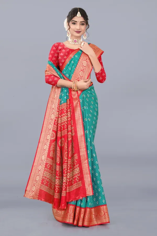 Teal_Blue_Dola_Silk_Saree_With_Unstitched_Blouse_For_Women