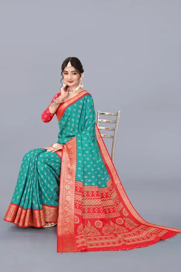 Teal_Blue_Dola_Silk_Saree_With_Unstitched_Blouse_For_Women