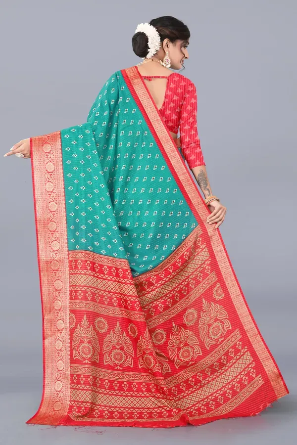 Teal_Blue_Dola_Silk_Saree_With_Unstitched_Blouse_For_Women