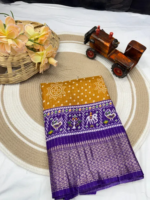 Mustard_Yellow_Dola_Silk_Saree_With_Unstitched_Blouse_For_Women