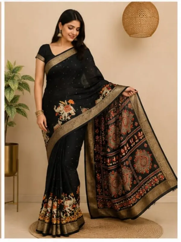 Black_Georgette_Foil_Saree_With_Unstitched_Blouse_For_Women