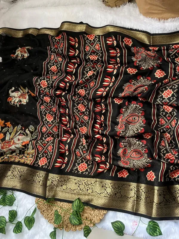 Black_Georgette_Foil_Saree_With_Unstitched_Blouse_For_Women