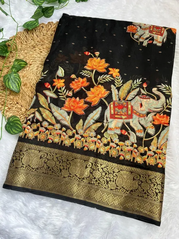 Black_Georgette_Foil_Saree_With_Unstitched_Blouse_For_Women