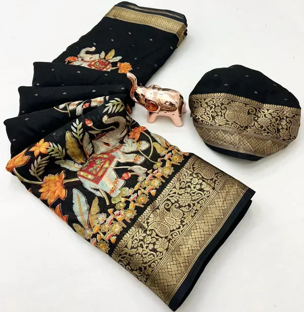 Black_Georgette_Foil_Saree_With_Unstitched_Blouse_For_Women