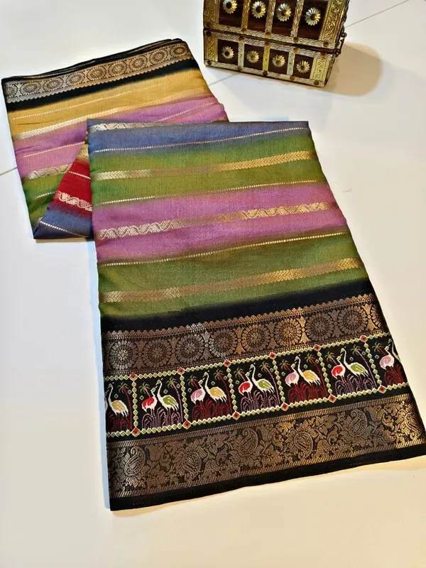 Multicolor_Dola_Jacquard_Saree_With_Unstitched_Blouse_For_Women