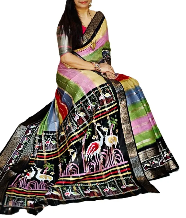 Multicolor_Dola_Jacquard_Saree_With_Unstitched_Blouse_For_Women