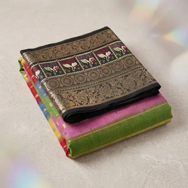 Multicolor_Dola_Jacquard_Saree_With_Unstitched_Blouse_For_Women