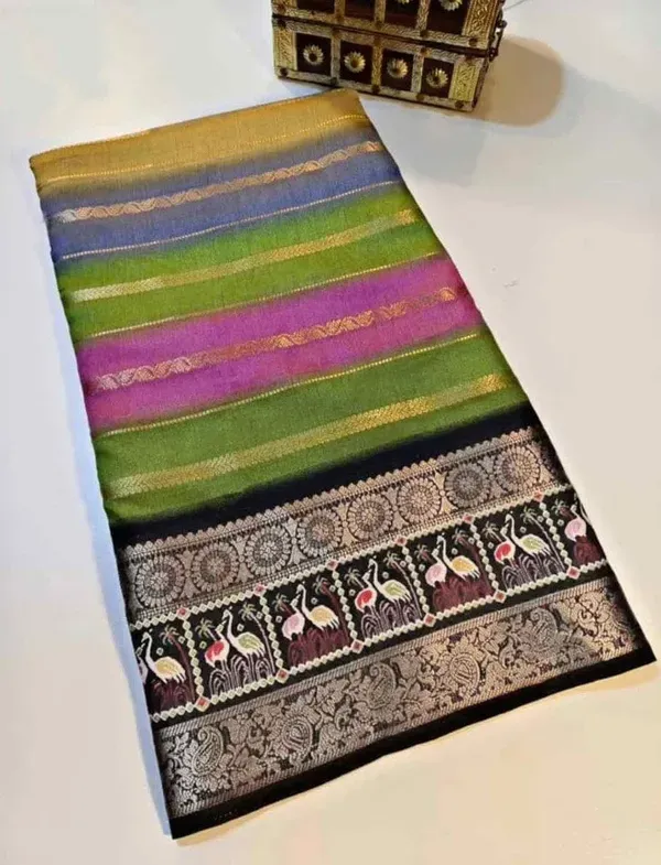 Multicolor_Dola_Jacquard_Saree_With_Unstitched_Blouse_For_Women