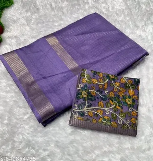 Lavender_Cotton_Checks_Saree_With_Unstitched_Blouse_For_Women