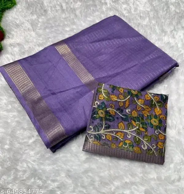 Lavender_Cotton_Checks_Saree_With_Unstitched_Blouse_For_Women