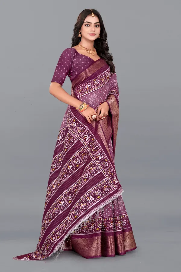 Wine_Dola_Silk_Saree_With_Unstitched_Blouse_For_Women