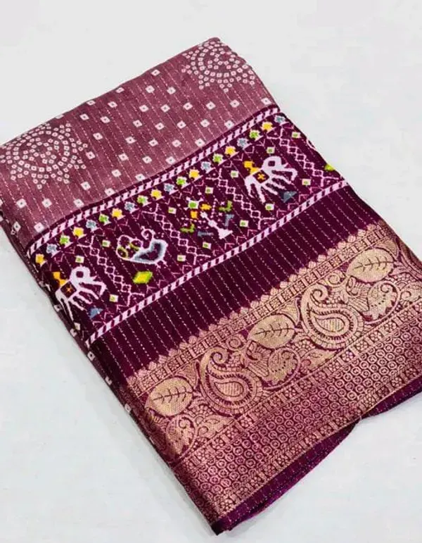 Wine_Dola_Silk_Saree_With_Unstitched_Blouse_For_Women