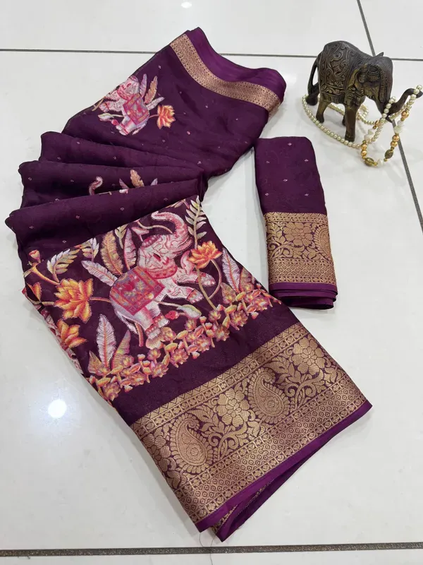 Wine_Georgette_Foil_Saree_With_Unstitched_Blouse_For_Women