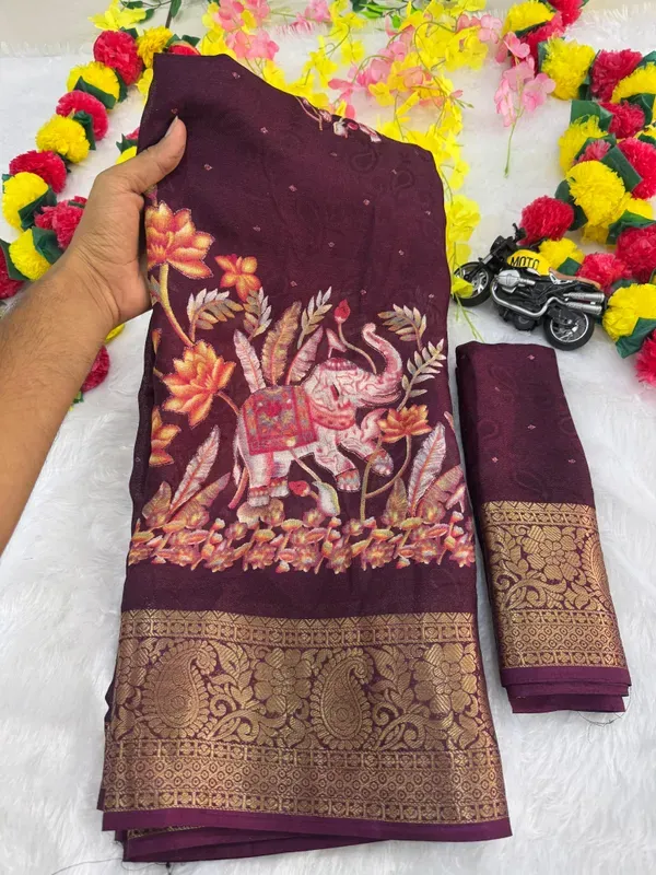 Wine_Georgette_Foil_Saree_With_Unstitched_Blouse_For_Women