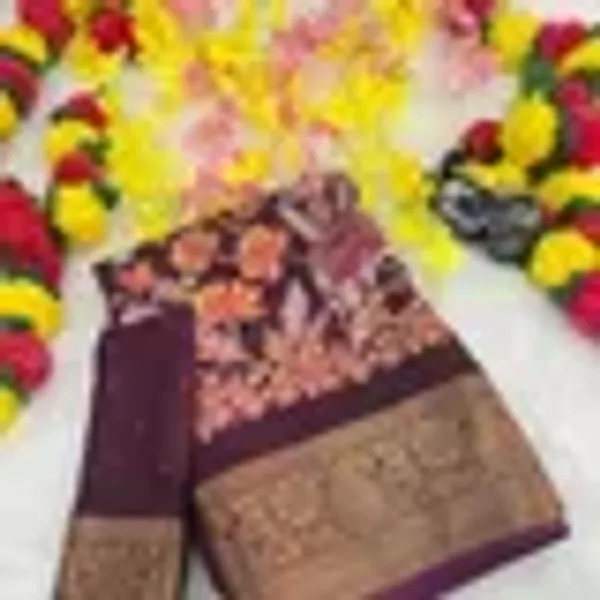 Wine_Georgette_Foil_Saree_With_Unstitched_Blouse_For_Women