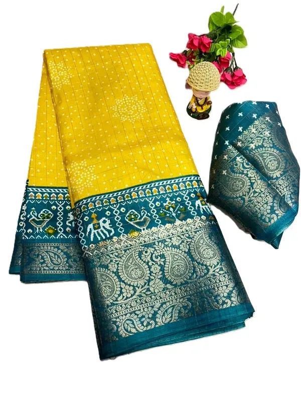 Yellow_Dola_Silk_Saree_With_Unstitched_Blouse_For_Women