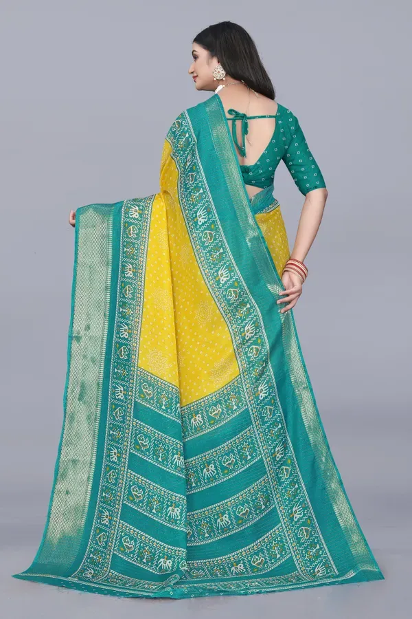 Yellow_Dola_Silk_Saree_With_Unstitched_Blouse_For_Women