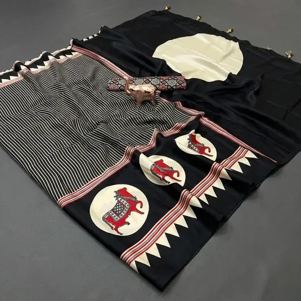 Black_Japan_Satin_Saree_With_Unstitched_Blouse_For_Women
