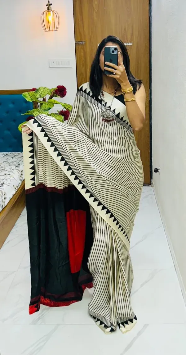 Cream_Japan_Satin_Saree_With_Unstitched_Blouse_For_Women