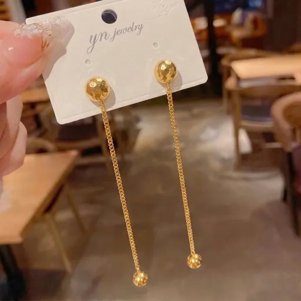 Gold_Bronze_Ball_Stud_Chain_Drop_Earrings_For_Women