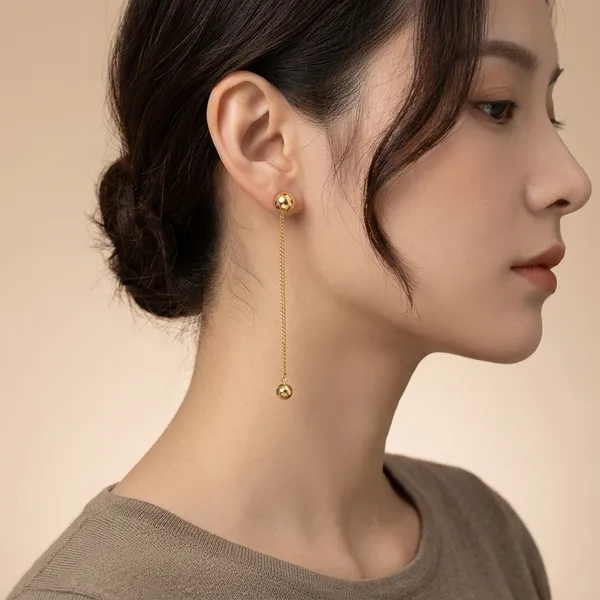 Gold_Bronze_Ball_Stud_Chain_Drop_Earrings_For_Women