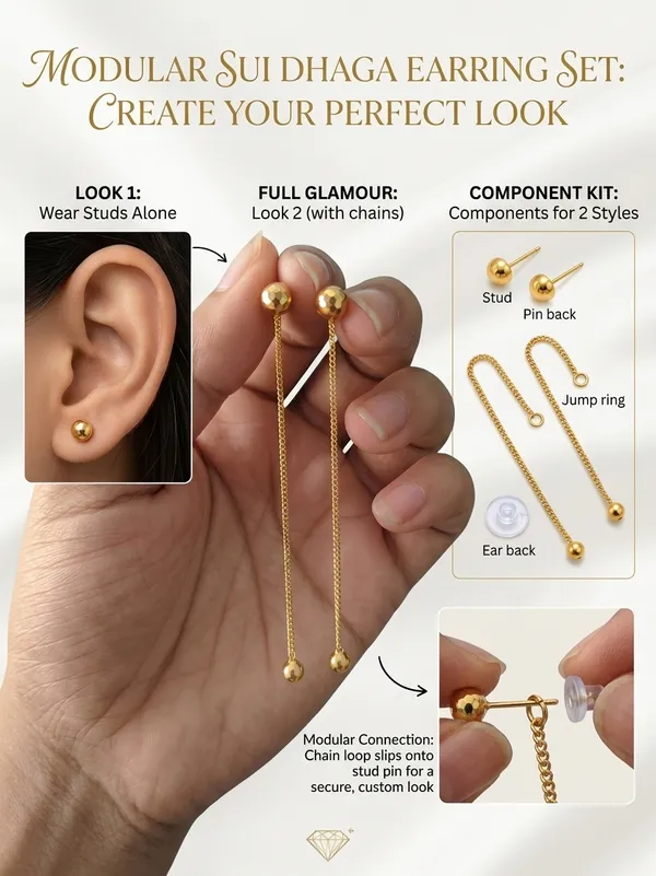 Gold_Bronze_Ball_Stud_Chain_Drop_Earrings_For_Women