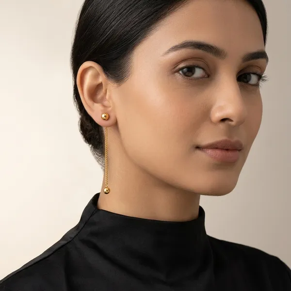 Gold_Bronze_Ball_Stud_Chain_Drop_Earrings_For_Women