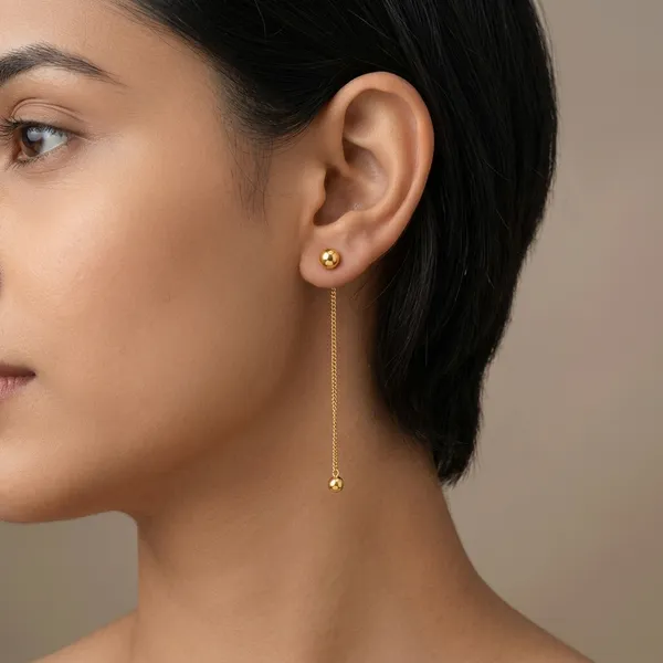 Gold_Bronze_Ball_Stud_Chain_Drop_Earrings_For_Women
